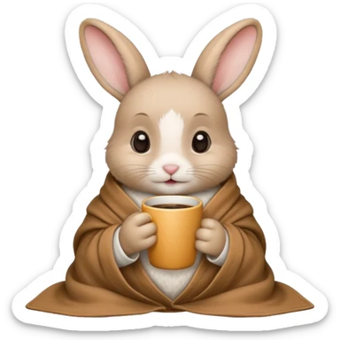 baby rabbit in cozy blanket, drink coffee sticker