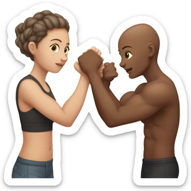Girl with no hair and medium brown skin arm wrestling with a girl who brown hair sticker