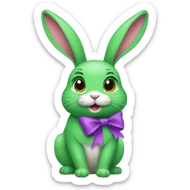 Female green rabbit with a purple bow sticker