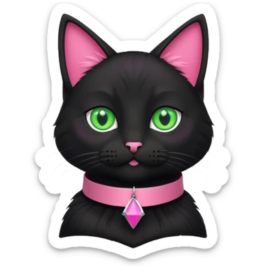 Gatita negra con un collar triangular rosa sticker
