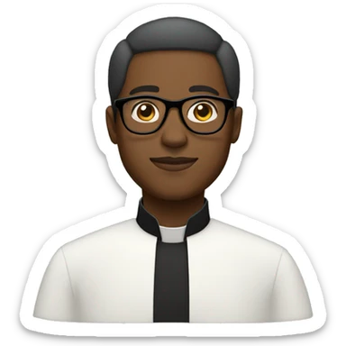 Black man, wearing prescription glasses, wearing cassock sticker