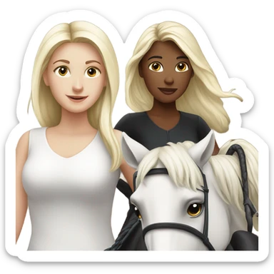 White girl riding black horse and white girl riding white horse sticker