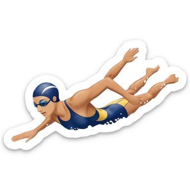 An icon featuring a swimmer in mid-stroke, cutting through the water with a strong, fluid motion. The design includes ripples around the swimmer’s body and a pool lane line in the background, symbolizing speed and technique in swimming. Transparent background highlights the grace sticker