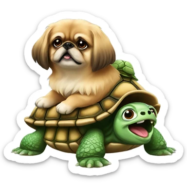 Pekingese riding a turtle sticker