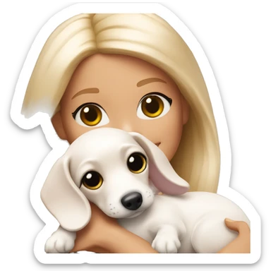 Barbie cuddling white Dachshund close up sticker