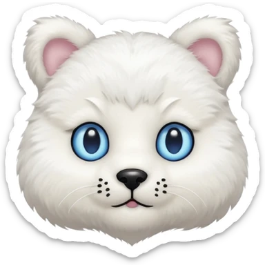 White teddy bear body, cat head with white fur and blue eyes iOS style sticker