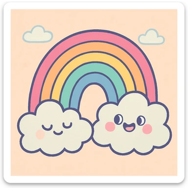 a rainbow with fluffy clouds, pastel toon style, gentle colors sticker