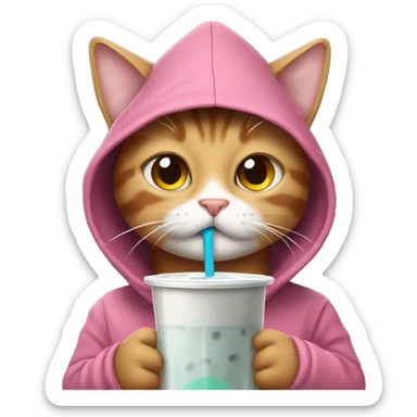 Cat wearing a hoodie drinking boba sticker