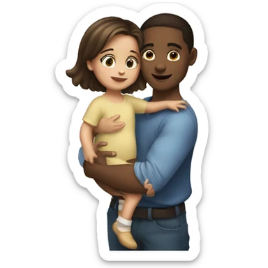 Fair skinned brunette girl holding boy toddler sticker