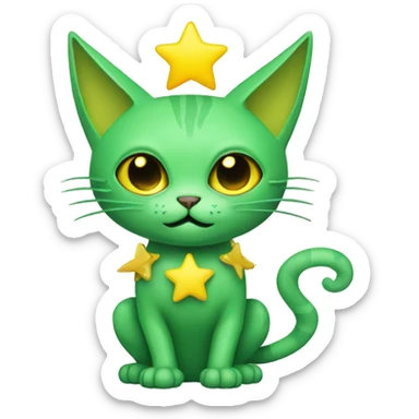 A Green Cat Alien with a yellow star sticker