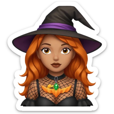 Pretty girl with caramel skin and freckles dressed as a sexy Witch with fishnet tights  sticker