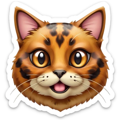 Cinematic Comical Tortoiseshell Cat Portrait Emoji, Head cocked dramatically with an over-the-top shocked expression, featuring a rich mottled fur of browns and blacks and wide, comically animated eyes full of playful disbelief, simplified yet hilariously detailed, glowing with a bold, sassy radiance, high shine, exuding a mischievous and spirited charm, styled with a soft glowing outline, capturing the essence of a tortoiseshell cat that appears ready to burst into comical antics! sticker