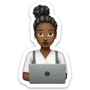 A black woman with space buns behind a computer screen, working in the field of technology sticker