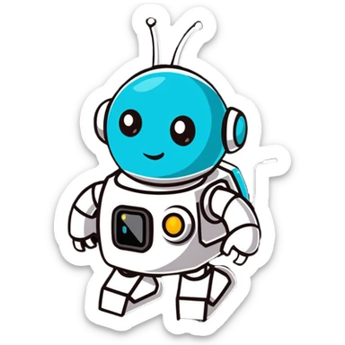 Cute robot character with blinking lights and antenna sticker