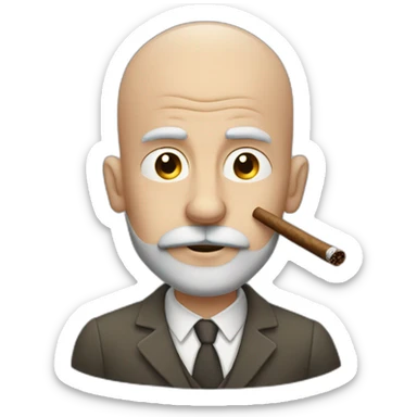 Men in the 40's bald with a short and nice grey beard smoking a cigar sticker