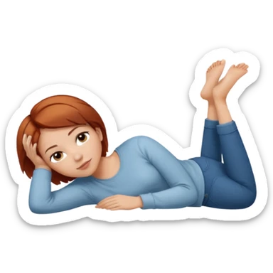 a woman, alone, short hair, light skin, auburn hair, laying on her side sticker