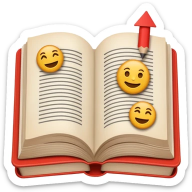 A minimalist emoji-style icon representing wordplay — symbolizing creativity with language. It features an open book or speech bubble merging with playful letters or word fragments, forming a clever visual pun. sticker