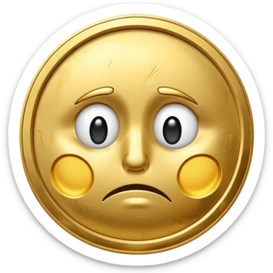 golden coin with a sad face sticker