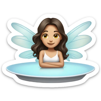 Brunette girl with fairy wings on top of platter sticker