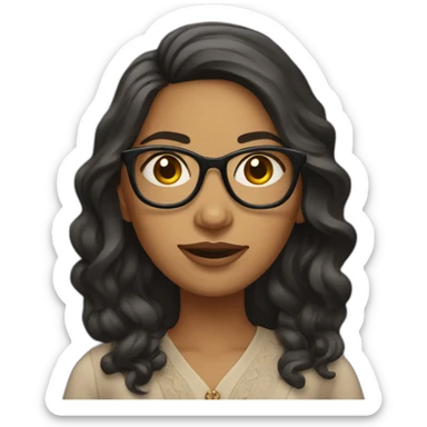 Indian woman with medium long wavy hair wearing glasses and fingers crossed sticker