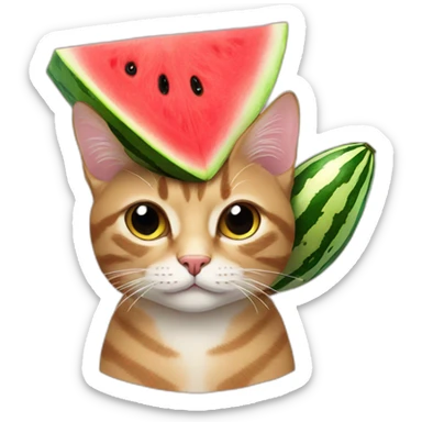 cat with watermelon hat sticker