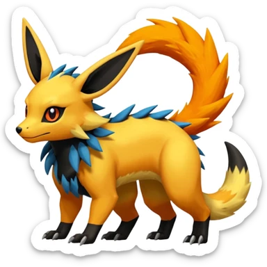 Eevee-Salandit-Electrike-Zeraora-Fakémon-hybrid-creature (full body)  sticker