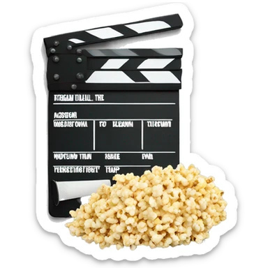 a filming clapperboard filled with pop corn sticker