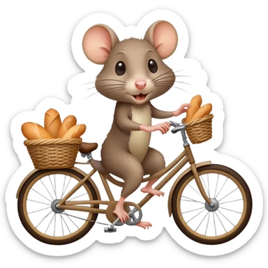 Rat riding bicycle with French baguette in basket sticker