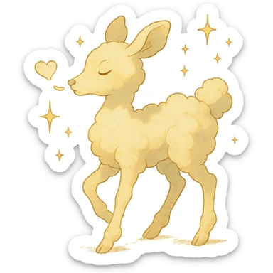 whimsical cream yellow cloud doe in Ghibli style, blowing a kiss, surrounded by sparkles sticker