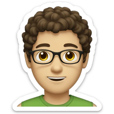 boy with green eyes with glasses shaggy dark brown hair dark brown beard pale skin sticker