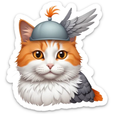 A cat with a pigeon on its head sticker