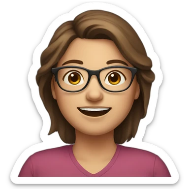 a brown hair woman with glasses and a smile, little chubby, with rosed cheeks sticker