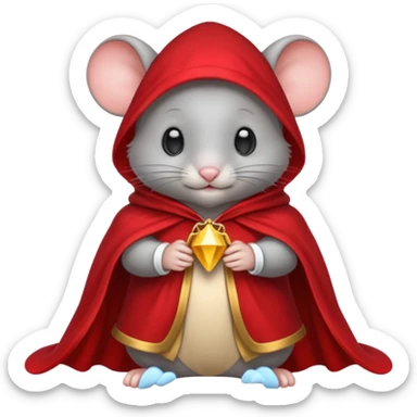 baby grey mouse, in magic red cloak sticker