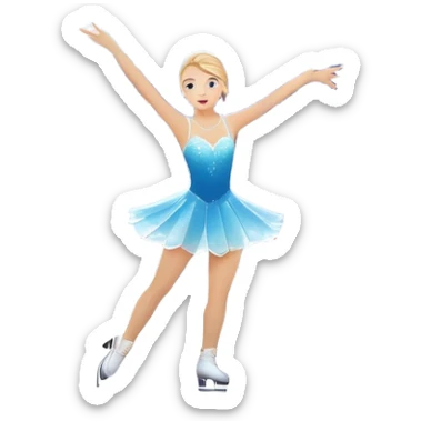 An icon featuring a shimmering rink, colorful spotlights, snowflakes gently falling from the sky, and an audience in the stands, with a snowy landscape visible through large windows with a graceful figure skater performing a spin on a sparkling ice rink. Transparent background. sticker