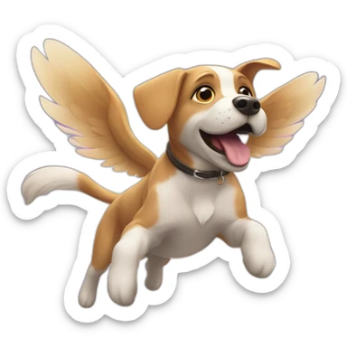 a dog is flying in the sky sticker