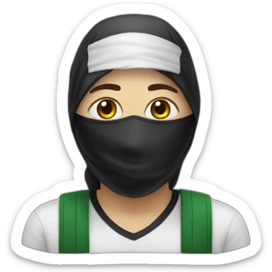 Draw me a person wearing a mask in the shape of Palestine sticker