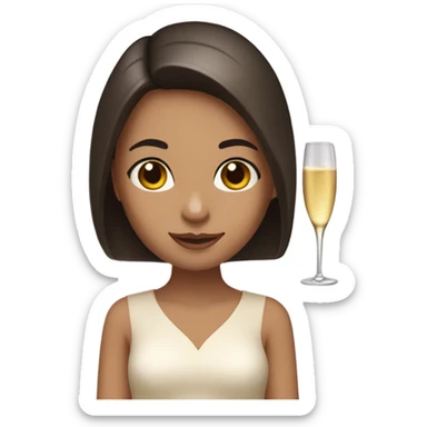 girl with long dark brown hair and brown eyes with bottle of champagne  sticker