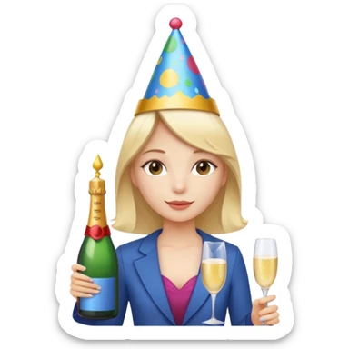 girl with Champagne bottle with party cap. sticker