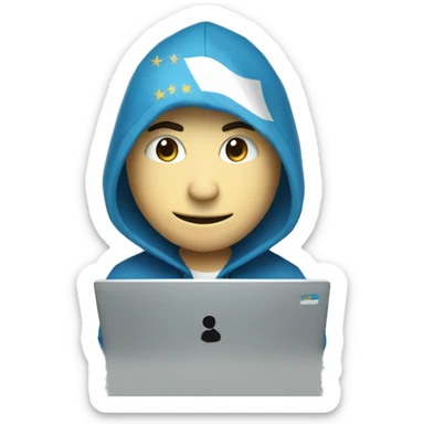 hacker using computer, with an argentinian flag behind the hacker sticker