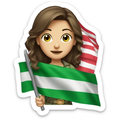  a girl with brown hair and green eyes holding a flag with the inscription Raid sticker