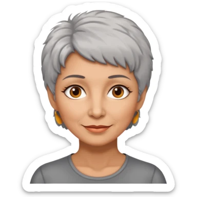 woman 50 years old, short grey fluffy hair, tannes skin and brown eyes sticker