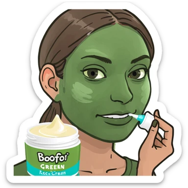 Mixed-race woman with glowing caramel skin and black curly hair, in a white towel wrap, applying face cream in front of a soft pastel background sticker