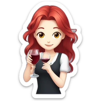 An anime girl with red hair and red eyes holding a glass of wine sticker