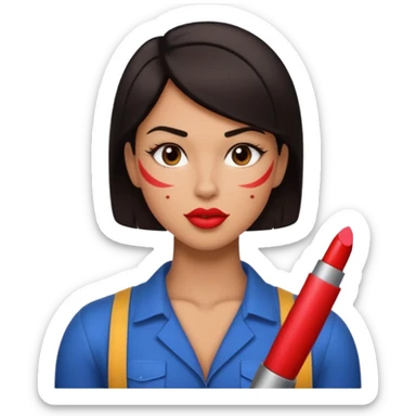 Hot engineer with lipstick kiss mark on cheek and muscles sticker