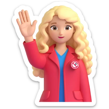blonde girl with long curly hair making a stop sign with her hand sticker