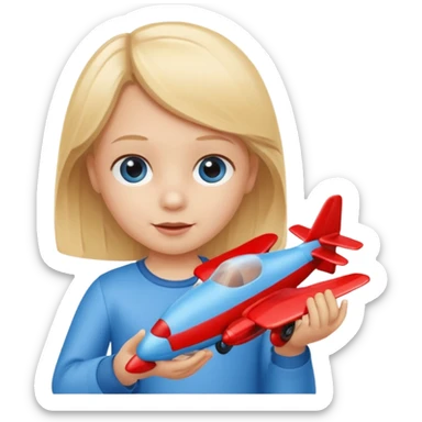 blonde child playing with plane sticker