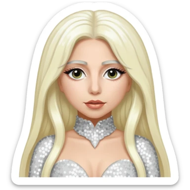 Lady Gaga with long platinum blonde hair, white sequin outfit sticker