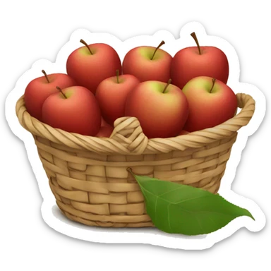 basket of ripe red apples with leaves attached. sticker