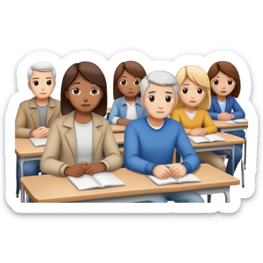 adults sitting in a classroom facing away sticker