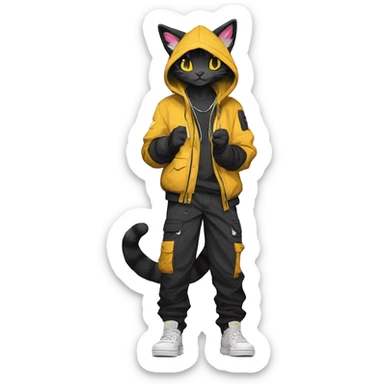 Edgy Anthro cool cute beautiful pretty anime dark cat-Pokémon-fursona techwear cargo pants hoodie sticker